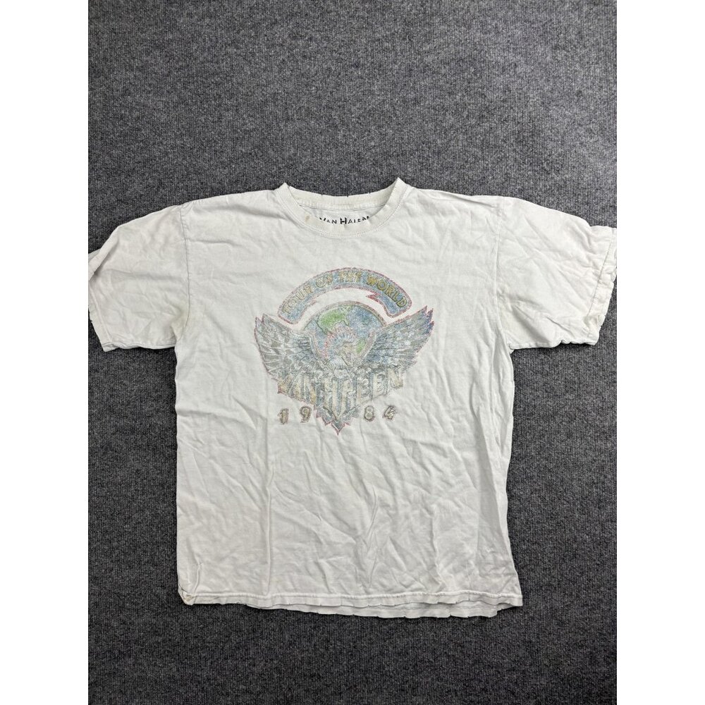 Van Halen Shirt Mens S/M White 1984 Tour Of The World Graphic Tee‎ Rock Band